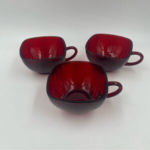 Vintage Anchor Hocking Square Glass Teacup Set of 3